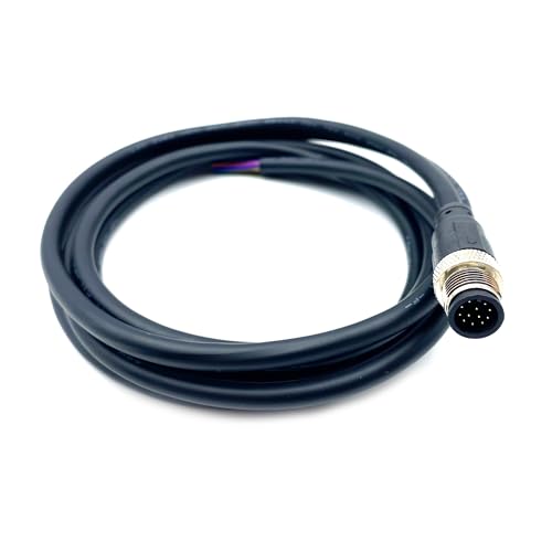 6.56ft M12 12 Pin Male Connector Cable, A Code Straight Molding Wire Male Aviation Sensor Electrical PVC Cable Industrial Molded Wire AWG26（2Meter） - size: 6.56ft