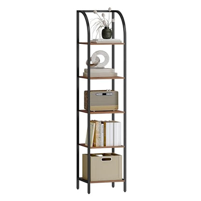 Hzuaneri Bookshelf Narrow Bookcase, Tall Storage Rack with Steel Frame - color: Rustic Brown, size: 13.2 × 11.8 × 59.2 inch