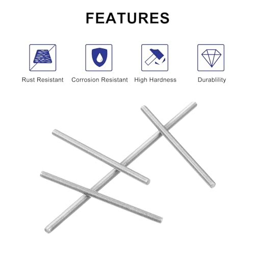 uxcell 8Pcs Fully Threaded Rod, M3 x 50mm 304 Stainless Steel Right Hand Thread Bar Studs M3-0.5 Thread Pitch for Furniture Machinery Assembly - size: M3 x 50mm