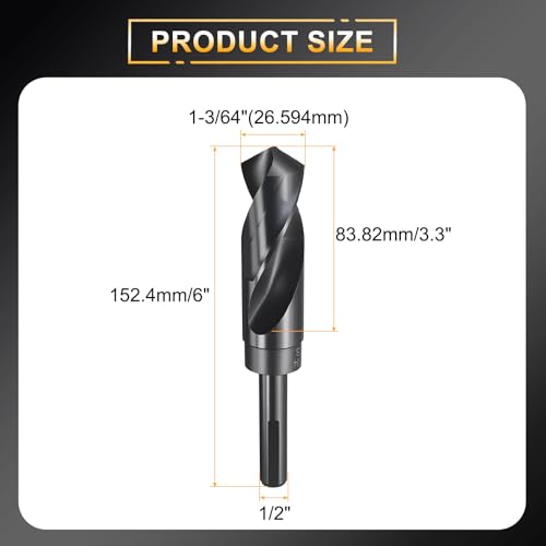 HARFINGTON 1-3/64" Drill Bit 1/2" Reduced Shank 3-Flat 4241 HSS 118° - size: 1-3/64" with 1/2" Shank
