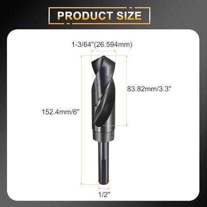 HARFINGTON 1-3/64" Drill Bit 1/2" Reduced Shank 3-Flat 4241 HSS 118° - size: 1-3/64" with 1/2" Shank