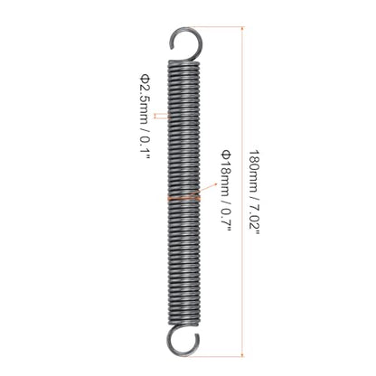 uxcell Extension Spring - 2.5mm Wire Dia, 18mm OD, 180mm Free Length Spring Steel Small Dual Hook Tension Spring, 6Pcs - size: 180mm