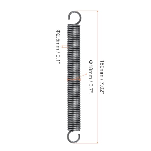 uxcell Extension Spring - 2.5mm Wire Dia, 18mm OD, 180mm Free Length Spring Steel Small Dual Hook Tension Spring, 6Pcs - size: 180mm