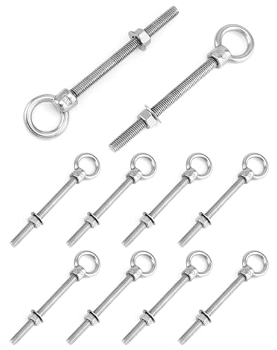 QWORK Threaded Eyebolts, 10 Pack 1/2"x6" Long Stainless Steel Marine Grade Shoulder Eye Bolt - color: 10 Pack, size: 1/2" x 6"