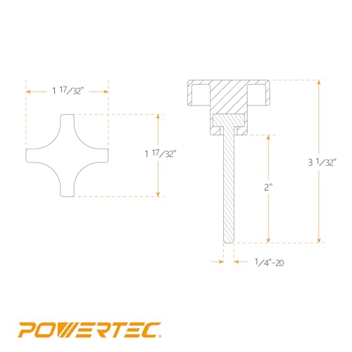 POWERTEC 10 Pack 1/4"-20 4 Point Knobs with 2" Threaded Stud, Thumb Screw Knobs with Bolts for Lawn Mower, Umbrella Base, Woodworking Tools & Jigs, Clamps (QNB3011-P2) - style: 1/4", 4-Point, 2" Stud