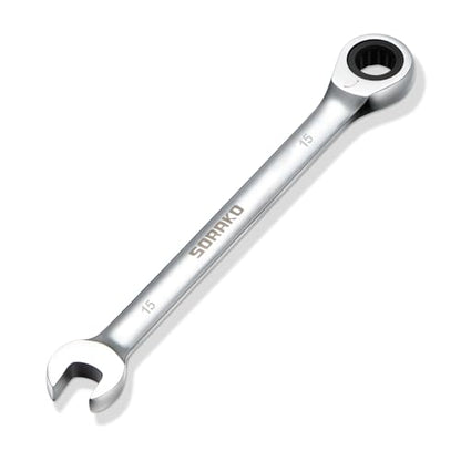SORAKO 15mm Ratcheting Combination Wrench, Chrome Vanadium Steel Gear Wrench, Industrial Grade Cr-V Steel Gear Spanner, Household Garage Tools(Metric) - style: 1-15mm Metric