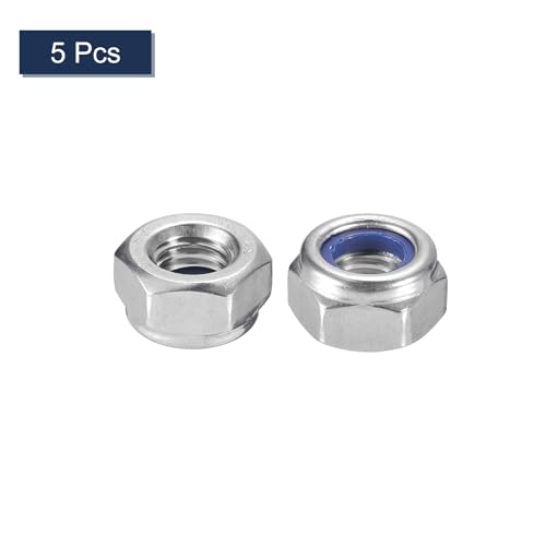 uxcell 5Pcs M10 x 1.25 Nylon Insert Hex Lock Nut 304 Stainless Silver Blue - size: M10x1.25