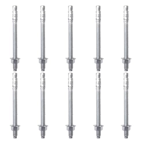 3/8" x 5" Concrete Anchors Wedge Anchor, Carbon Steel,10 Pcs - size: 3/8"x5"