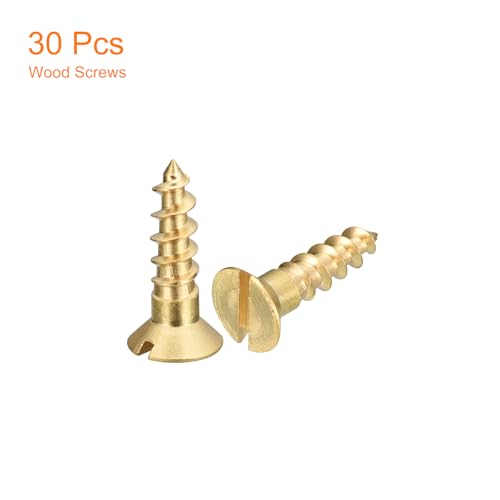 uxcell Brass Wood Screws, 30Pcs M5 x 20mm Slotted Drive Flat Head Self Tapping Screw Countersunk for Woodworking Furniture - size: M5 x 20mm