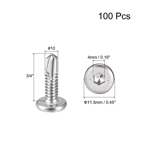uxcell 100pcs Hex Socket Self Tapping Screws #10 x 3/4", 410 SS, Silver - color: Silver, size: #10 x 3/4"