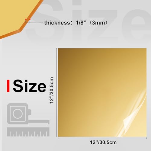 KINLINK 12x12 Plexiglass Sheets 1/8 inch Thick - 3mm Mirror Cast Acrylic Sheet, Plastic Board Polycarbonate Sheet for DIY Project, Craft, Wall Mirror, Acrylic Sign and Wedding Invitation 4 Pack - color: Gold Mirror, size: 12x12