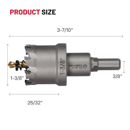 BLACK CANYON 1-3/8" Carbide Hole Saw, Doubling as Hole Saw & Drill bit with 3-Flat Shank and YG10X Carbide Cutter Head. Ideal for Stainless Steel, Aluminum, Carbon Steel - size: 1-3/8 inch