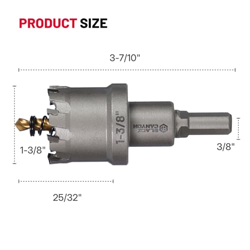 BLACK CANYON 1-3/8" Carbide Hole Saw, Doubling as Hole Saw & Drill bit with 3-Flat Shank and YG10X Carbide Cutter Head. Ideal for Stainless Steel, Aluminum, Carbon Steel - size: 1-3/8 inch