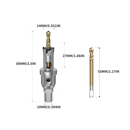 HUHAO TCT Hole Saw Kit 9/16"(14mm),Heavy Duty Tungsten Carbide Tipped Hole Drill Bit with Titanium-Plated Pilot Drill bit,Tipped Hole Cutters for Hard Metal,Alloy,Stainless Steel,Plastic,Iron - size: 9/16"(14mm)