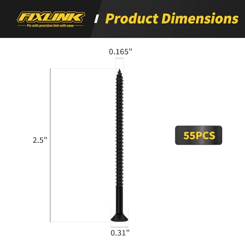 Wood Screws 2-1/2 Inch, 55PCS, FIXLINK #8 x 2-1/2“ Flat Head Black Screws - size: #8 x 2-1/2"
