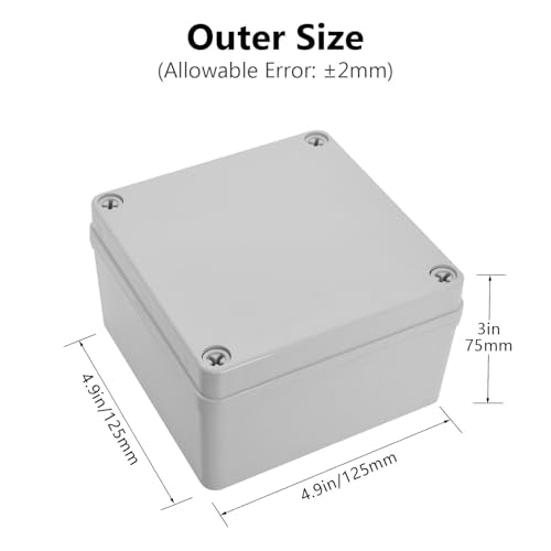 LeMotech Junction Box IP67 Waterproof Dustproof ABS Plastic Project Box for Electrical Outdoor Enclosure Gray 4.9 x 4.9 x 3 inch (125 x 125 x 75 mm) - size: 4.9" x 4.9" x 3" (1pc)