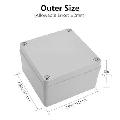 LeMotech Junction Box IP67 Waterproof Dustproof ABS Plastic Project Box for Electrical Outdoor Enclosure Gray 4.9 x 4.9 x 3 inch (125 x 125 x 75 mm) - size: 4.9" x 4.9" x 3" (1pc)