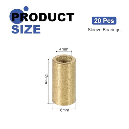 uxcell 20Pcs Sleeve Bearings, 4mm Bore x 6mm OD x 12mm Length, Self-Lubricating Sintered Bronze Bushings - size: 4mm Bore x 6mm OD x 12mm Length