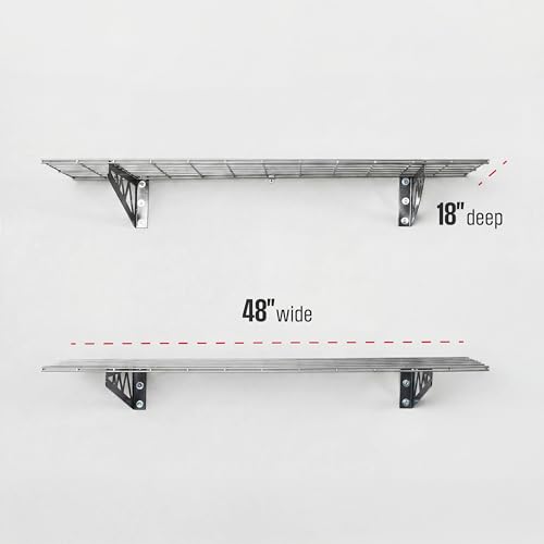 SafeRacks Steel Garage Wall Shelves 2-Pk w/Hooks, 500lb, Hammertone (18x48) - color: Hammertone, size: 18"x48" (2-Pack)