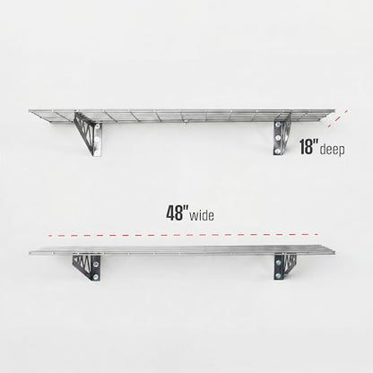 SafeRacks Steel Garage Wall Shelves 2-Pk w/Hooks, 500lb, Hammertone (18x48) - color: Hammertone, size: 18"x48" (2-Pack)