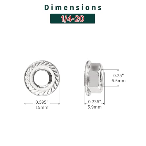 1/4-20 Serrated Flange Nuts (50 pcs), 304 Stainless Steel 18/8, Coarse Thread, Bright Finish, Serrated Flange Hex Nuts, Fayeploo - color: Silver, size: 1/4"-20