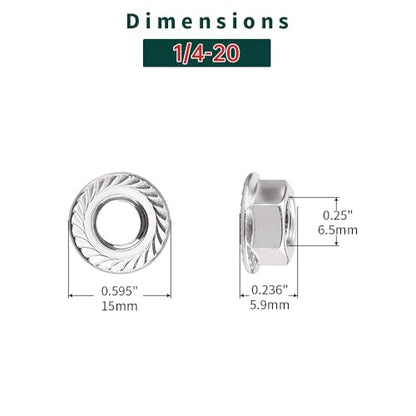 1/4-20 Serrated Flange Nuts (50 pcs), 304 Stainless Steel 18/8, Coarse Thread, Bright Finish, Serrated Flange Hex Nuts, Fayeploo - color: Silver, size: 1/4"-20