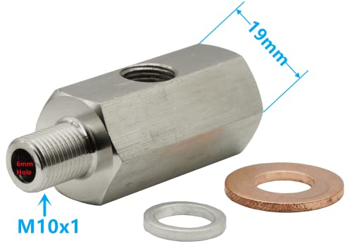 M10 Oil Pressure Sensor Tee Adapter Turbo Supply Feed Line Gauge M10x1.0 Female to M10 x 1.0 Male with 1/8 NPT Side Port Stainless Steel Hose T Fittings - size: M10x1 to M10x1, 1/8"NPT