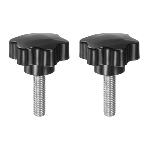 HARFINGTON 2pcs Star Knobs M10 x 35mm 304 Stainless Steel Threaded Stud 46mm Plastic 6-Star Head Hand Tightening Thumb Screw Clamping Jig Knob Handle, Black - size: M10 x 35mm x 46mm