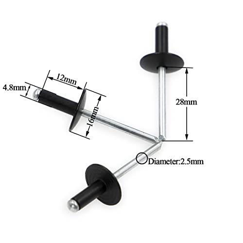 Alloypro 60pcs Black Large Flange Blind Rivets, Aluminum,Flange Diameter 5/8" (16 mm),Pop Rivets Assortment Kit Blind Rivet,3/16" x 1/2",Grip Range(4.8-8mm) - size: Black 4.8*13mm