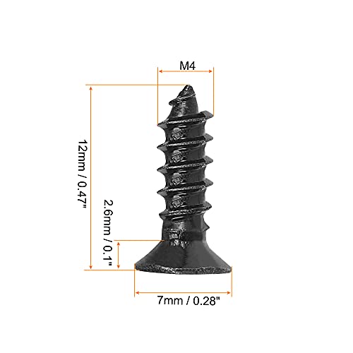 uxcell M4 x 12mm Wood Screws Phillips Flat Head Carbon Steel Self Tapping Screws Black 100pcs - size: M4 x 12mm
