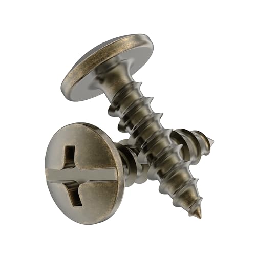 #8 x 5/8” Antique Brass Phillips-Slotted Truss Head Wood Screws - Pack of 25 - Heat-Treated Steel - TH858-SAB - color: Antique Brass