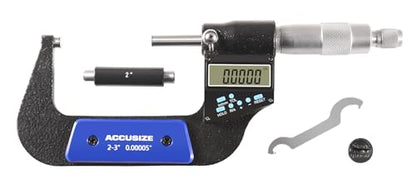Accusize Industrial Tools 2-3''/50-75 mm by 0.00005''/0.001 mm 7-Key Electronic Digital Micrometer, Water Proof, Ac21-3022 - size: 2-3" / 50-75 mm