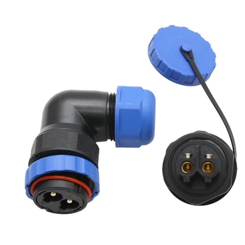 TY28 2 Pin 45A Screw Connection Electrical Power Connector, Female Panel Mount Socket and Male Right Angled 90-Degree Cable Plug, Solder-Free Waterproof Quick-Disconnect for Marine Automotive - color: Panel Mount + 90-degree Plug, size: 2 Pin 45Amp
