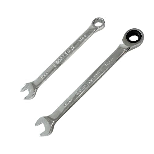 2PCS 10mm Metric Ratcheting Combination Wrench Set, 72-Tooth Industrial Grade Chrome Vanadium Steel Gear Spanner with 12-Point Box End Design for Professional Mechanics - size: 10mm