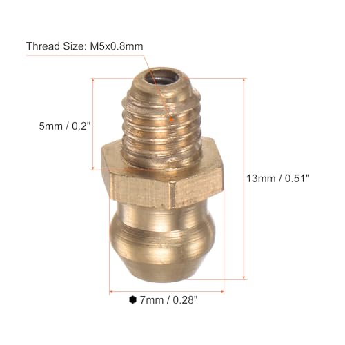 HARFINGTON 15pcs Brass Straight Grease Fitting M5x0.8mm Metric Thread Hydraulic Grease Nipple Accessories for Car - size: M5x0.8