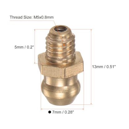 HARFINGTON 15pcs Brass Straight Grease Fitting M5x0.8mm Metric Thread Hydraulic Grease Nipple Accessories for Car - size: M5x0.8