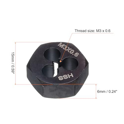HARFINGTON Hex Threading Die M3 x 0.6 Metric Thread Right Hand High Speed Steel Rethreading Fixed Die Screw Cutting Tapping Repair Tool - size: M3 x 0.6
