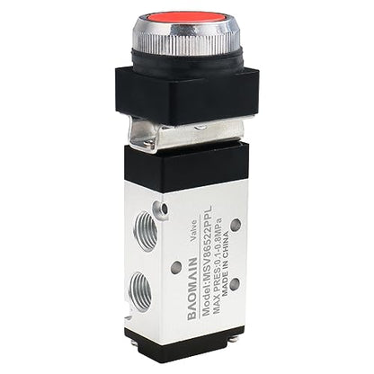 Baomain Pneumatic Mechanical Valve MSV-86522PPL 1/4"PT 2 Position 5 Way Momentary Flat Button - size: Red Flat Button (5-Way)