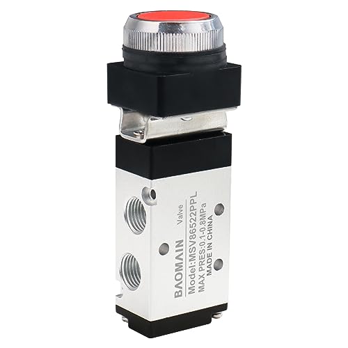 Baomain Pneumatic Mechanical Valve MSV-86522PPL 1/4"PT 2 Position 5 Way Momentary Flat Button - size: Red Flat Button (5-Way)