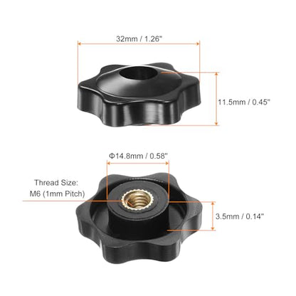 HARFINGTON 10pcs Star Knobs M6 Female Thread 32mm Head Plastic Through Hole Brass Screw-in Clamping Handles Threaded Hand Knobs, Black - color: Black, size: M6 x 32mm