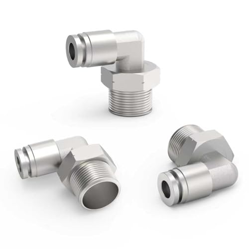 3-PACK 1/2" Tube OD x 1/4" NPT Thread Male Elbow 304 Stainless Steel Push to Connect Fittings,PL-1/2-N2 Pneumatic Quick Connect Air Line Hose Fittings - size: 1/2"OD x 1/4"NPT