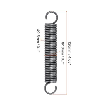 uxcell Extension Spring - 2.5mm Wire Dia, 18mm OD, 120mm Free Length, Silver, Oil Rubbed, Stainless Steel, 4Pcs - size: 120mm