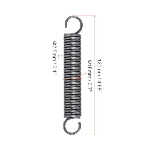 uxcell Extension Spring - 2.5mm Wire Dia, 18mm OD, 120mm Free Length, Silver, Oil Rubbed, Stainless Steel, 4Pcs - size: 120mm