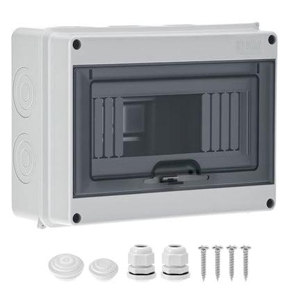 QWORK 8 Way Circuit Breaker MCB Distribution Protection Box, IP65 Waterproof ABS Plastic Breaker Electrical Box and Transparent Cover