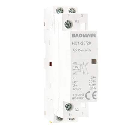 BAOMAIN 110V AC 2-Pole 25A Modular Contactor, 2NO, DIN Rail Mount