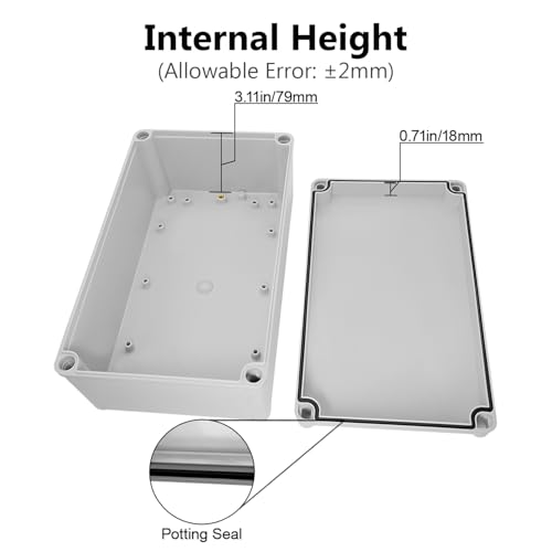 LeMotech Junction Box IP67 Waterproof Dustproof ABS Plastic Project Box for Electrical Outdoor Enclosure Gray 9.8 x 5.9 x 3.9 inch (250 x 150 x 100 mm) - size: 9.8" x 5.9" x 3.9" (1pc)
