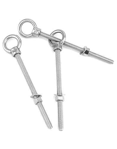 QWORK 316 Stainless Steel Machinery Eye Bolt with Shoulder, 5 Pack 3/8" x 6" Long Stainless Steel Marine Grade Shoulder Eye Bolt, Threaded Eyebolts, WD30279 - color: 5 Pack - 316, size: 3/8" x 6"