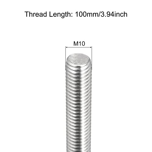 MECCANIXITY Fully Threaded Rod M10 x 100mm 1.5mm Thread Pitch 304 Stainless Steel Right Hand Threaded Rods Bar Studs 6 Pack - size: M10x100mm