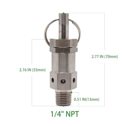1/4" NPT Pressure Relief Valve 304 Stainless Steel Adjustable Range 0-15PSI