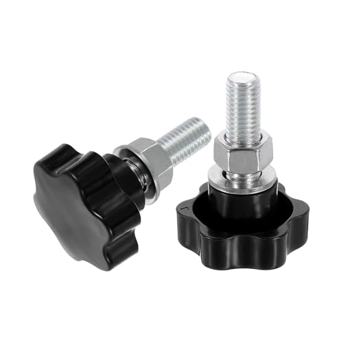 uxcell 2pcs Star Clamping Knobs with Nuts Washers, M12 x 40mm Metric Zinc Plated Carbon Steel Male Thread 48mm 6-Star Plastic Head, Threaded Stud Hand Knobs Handles Thumb Screws, Black - size: M12 x 40mm